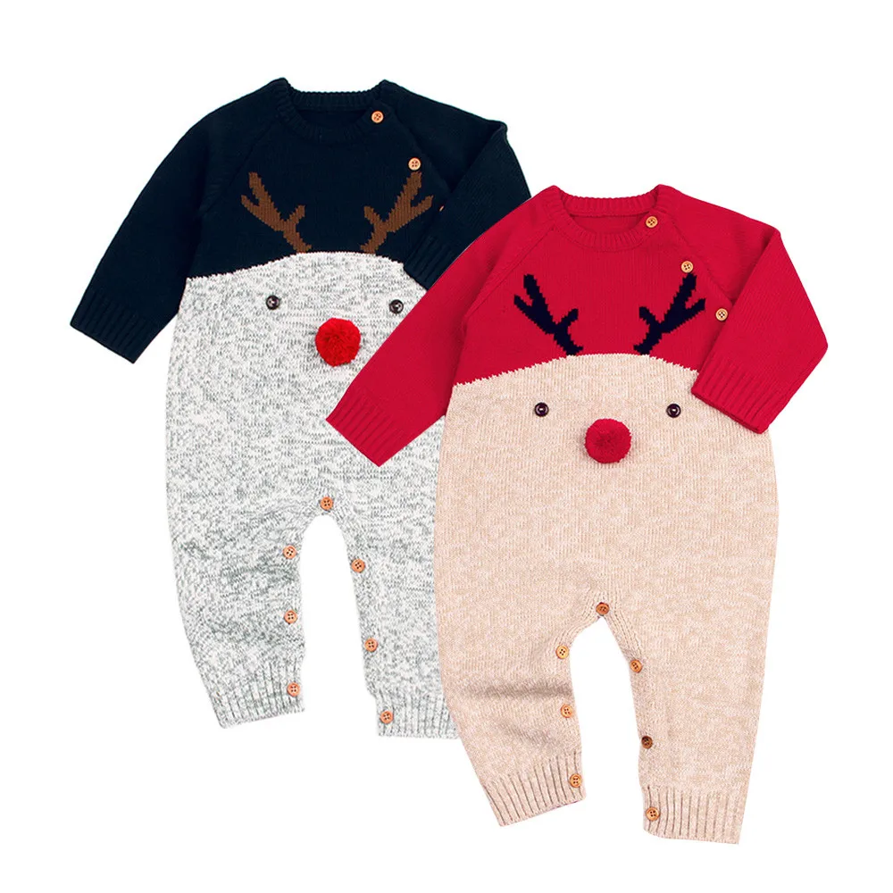 

Cute Romper Christmas Fashion Lovely Deer Toddler Boys Girls Baby Knitted Romper Jumpsuit Casual Outfits Clothes disfraz bebe
