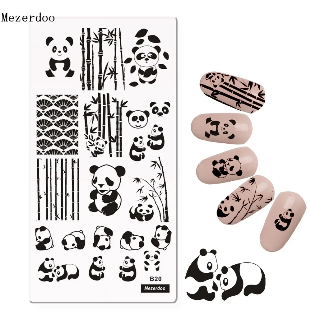 Tanio Śliczne wzór Panda do paznokci płytka do stemplowania bambusa