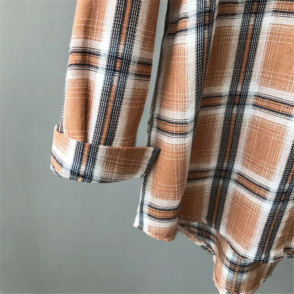 Autumn Boyfriend Style Women Blouse 2018 All Occasion Match casual College shirt long sleeve turn-down collar Plaid Office Shirt (13)