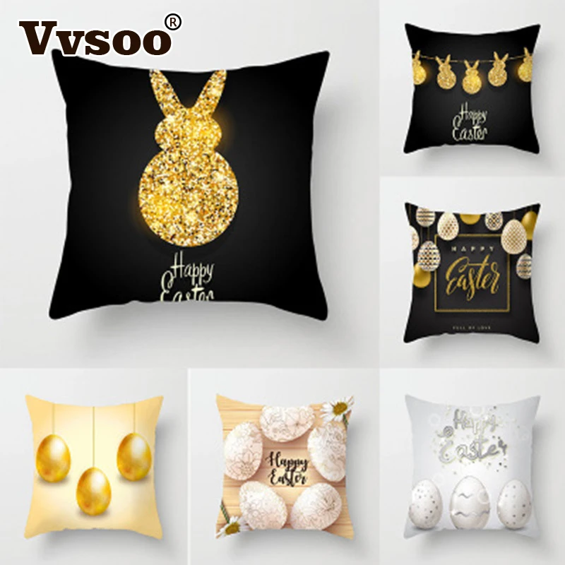 

Bunny Pillowcase Happy Easter Decorations For Home Cotton Easter Rabbit Eggs Sofa Pillow Cover Wedding Party Supplies 45x45cm