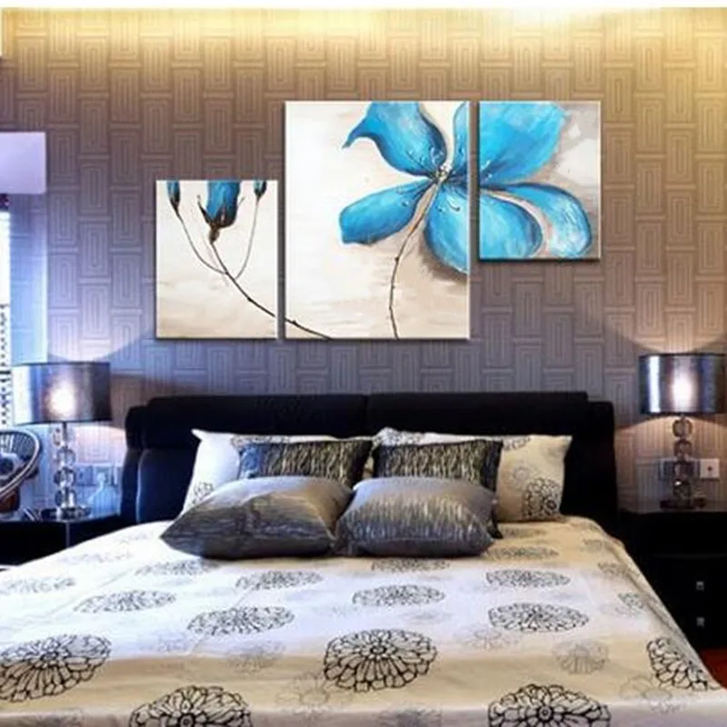 3 Panel Foto handgeschilderde Acryl Bloemen Schilderijen Slaapkamer ... 3 Panel Foto handgeschilderde Acryl Bloemen Schilderijen Slaapkamer ...