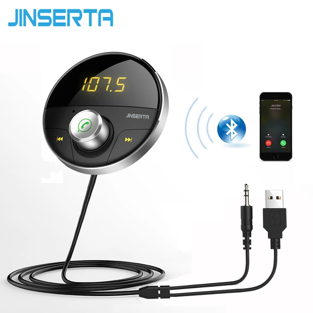 JINSERTA Bluetooth AUX автомобильный комплект громкой связи 3,5 мм разъем аудио MP3 плеер с TF слотом беспроводной fm-передатчик Автомобильный USB адаптер