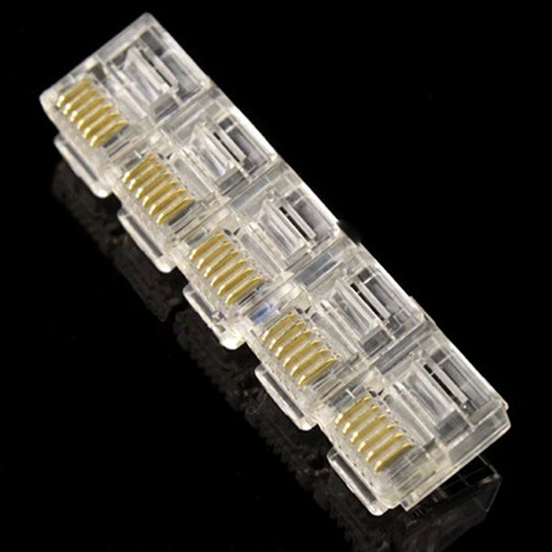

10/100Pcs 6P6C RJ12 RJ11 Crystal Head Modular Plug Gold Plated Black Network Connector For Solid Phone Cables Connectors