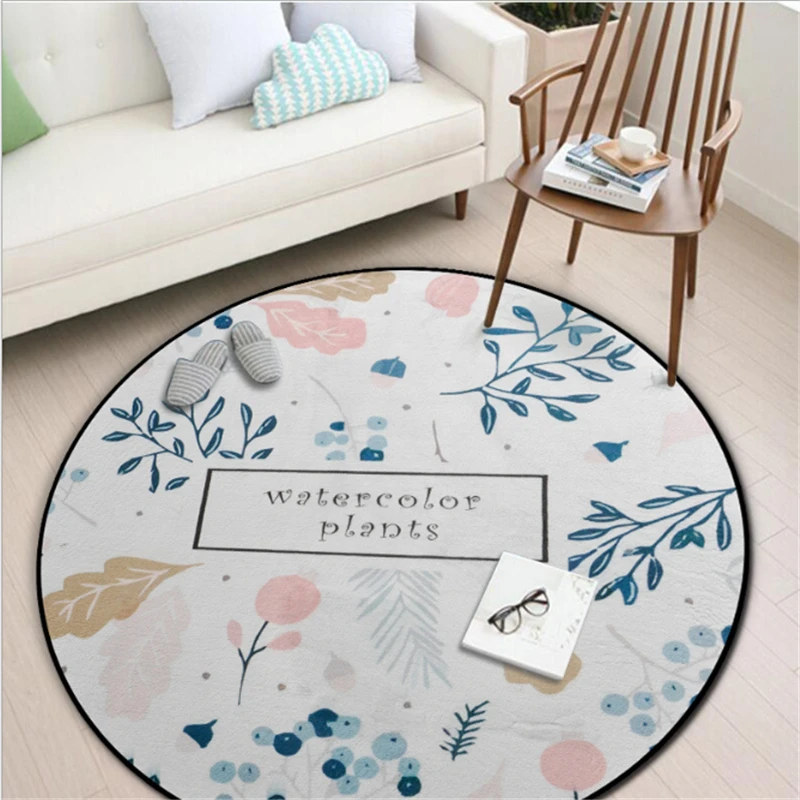 

AOVOLL European And American Style Carpet Painted Plant Round Carpet Carpets For Living Room Bedroom Rugs Carpet Kids Room