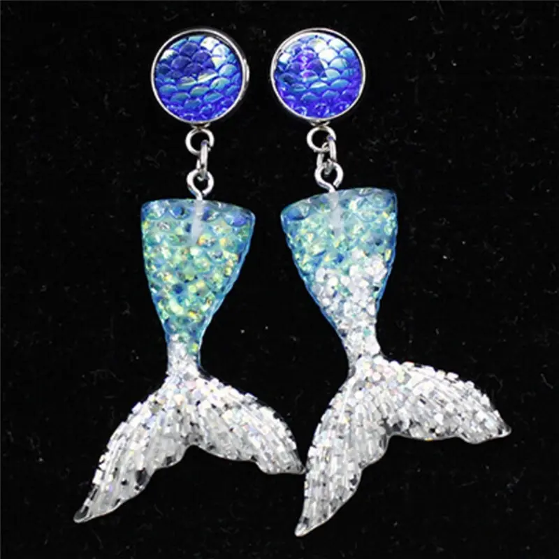 

Kawaii Holographic Mermaid Drop Earrings Shinny Mermaid Tail Scales Fish Dangle Earrings Women Jewelry 4 Colors