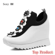 Пояса из натуральной кожи на танкетке обувь без шнуровки Женские туфли-лодочки Лоферы для женщин танкетке Повседневное увеличивающие рост Туфли на плоской подошве высокое качество