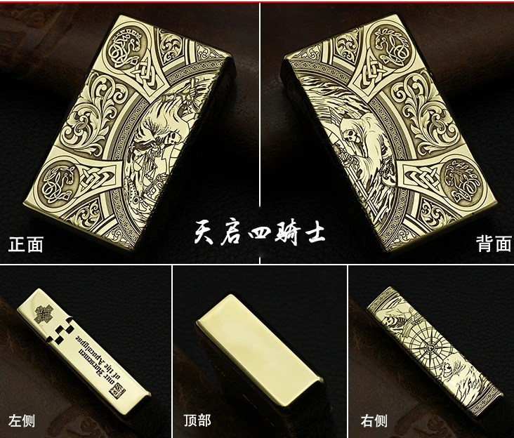 

FXGZS 53*34*13.8mm Narrow version 8style ZOR brand five sided carved dragon constantine fahter Satan brass lighters