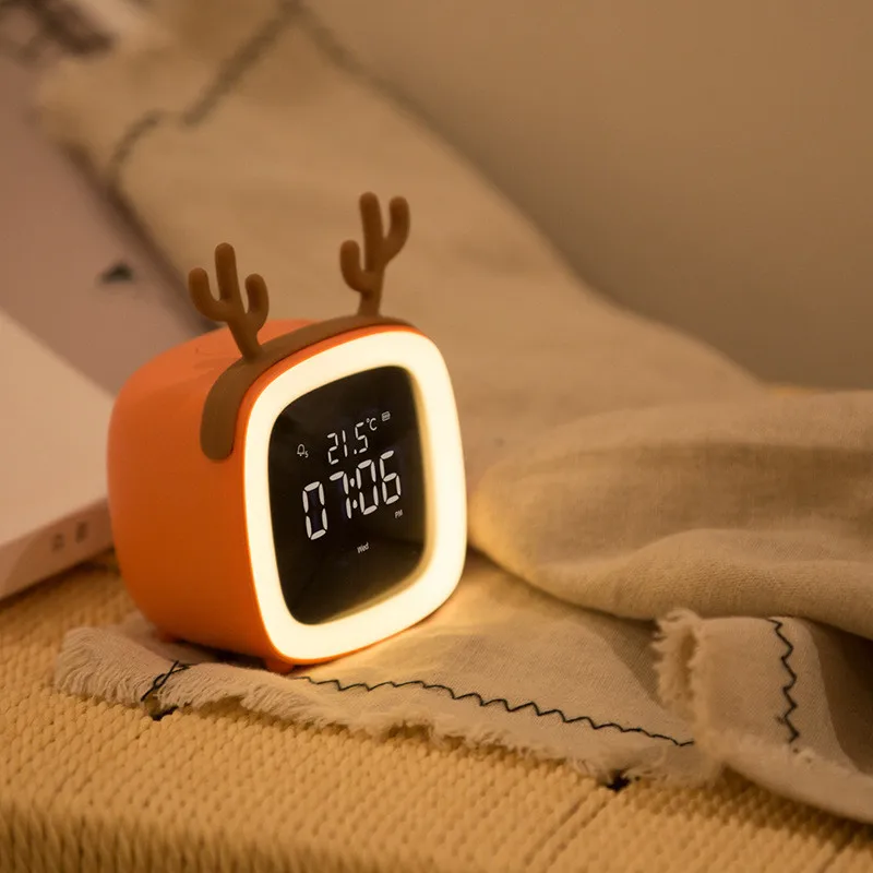 

Digital Alarm Clock With Night Light 2019 New Radio Signal Unlimited 3000k Cute Square Creative Snooze Cartoon Mute Electronic