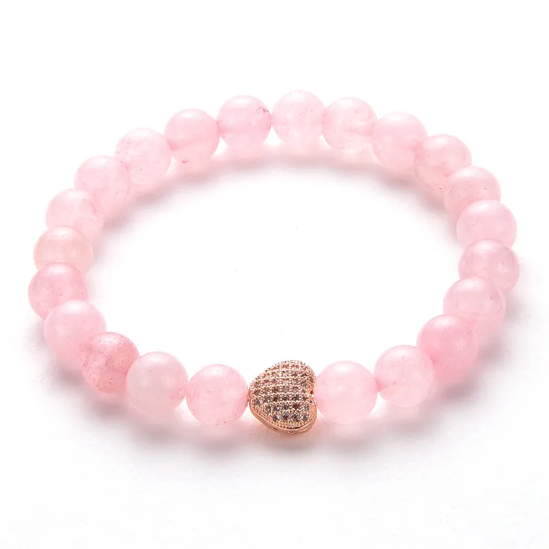 

Cubic Zirconia Crystal Heart Bracelets for Women 8mm Natural Pink Stone Bracelets & Bangles Pulseira MBR180119