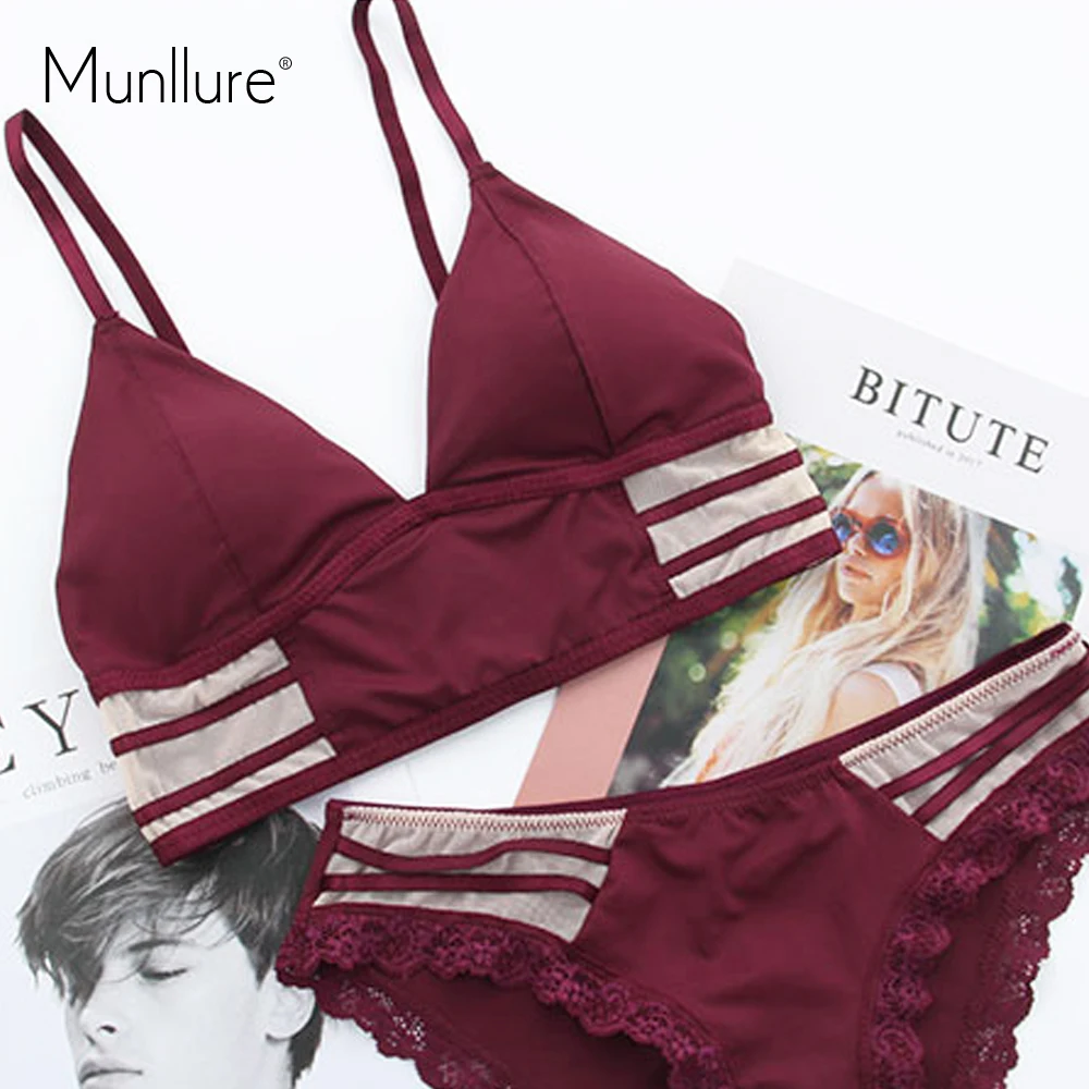 Новый сексуальный мягкий удобный комплект с бюстгальтером Munllure женское шелковое