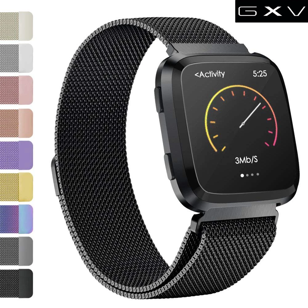 GXV совместимый для Fitbit Versa регулируемый ремешок из Миланской нержавеющей стали с