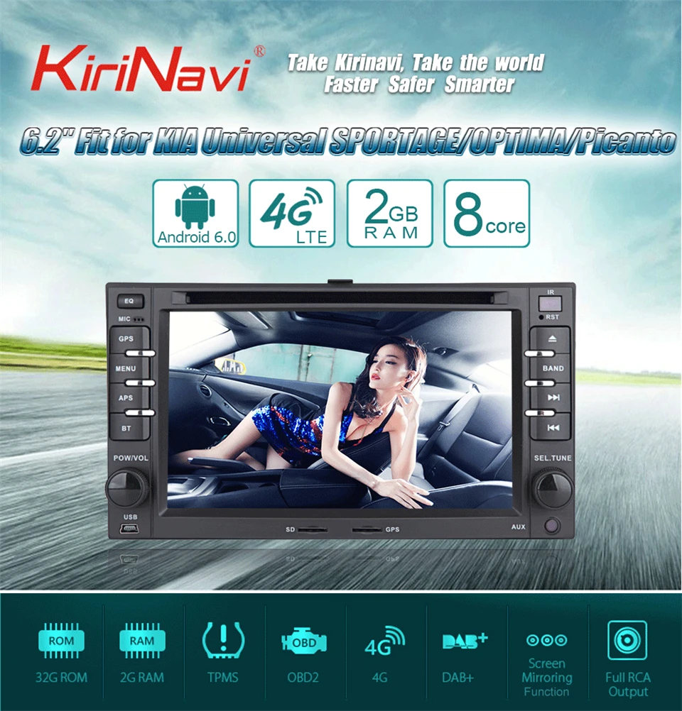 Cheap KiriNavi Octa core 4G LET android 7 2 din car radio for Kia Sportage Spectra Sorento Rondo Magentis stereo support 4K Video 4G 0