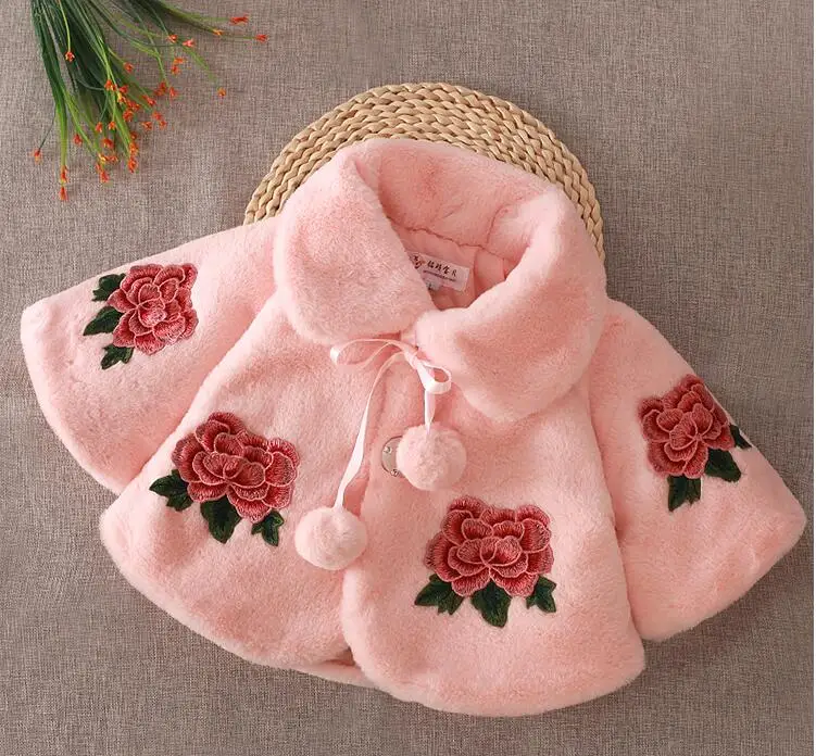 Зимняя Детская куртка, Детский плюшевый плащ, толстовки с вышивкой, верхняя одежда, пончо для девочек, для От 0 до 3 лет, 4 P - Цвет: Розовый
