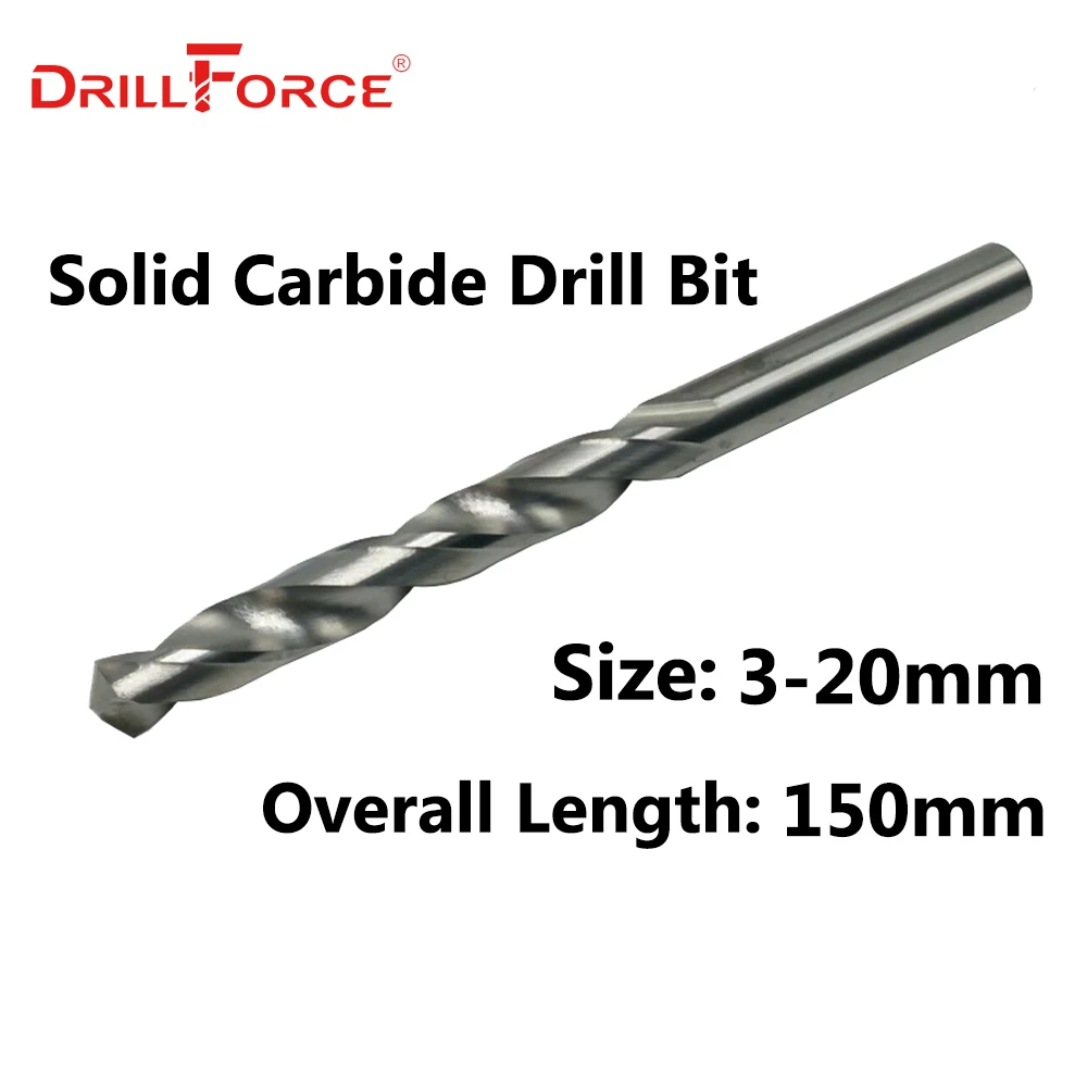 Drillforce 1 шт. 3 мм-20 мм x 150 мм OAL твердосплавные сверла набор, яркий Круглый хвостовик, спиральная флейта твист сверло для металла