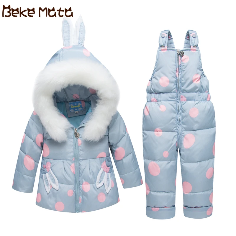 

BEKE MATA Baby Overalls Winter 2018 Fur Hooded Down Jacket For Girls Cartoon Kids Coats Toddler Clothing Set Children Snowsuit
