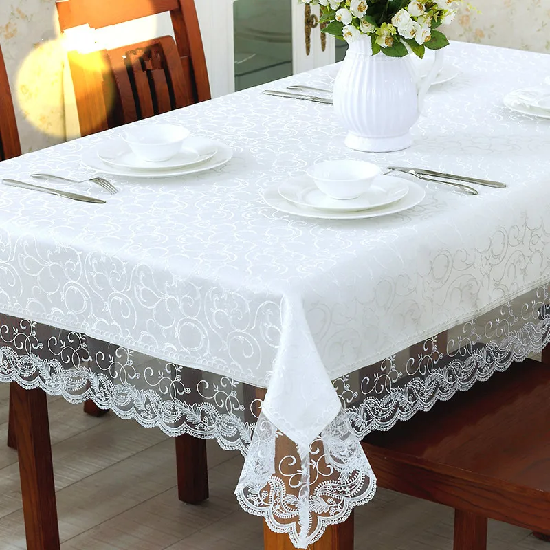 

1 Piece Europe Type Waterproof White Lace Table Cloth/ Korean Embroidered Tablecloth/ Modern Household Tea Table Cloth