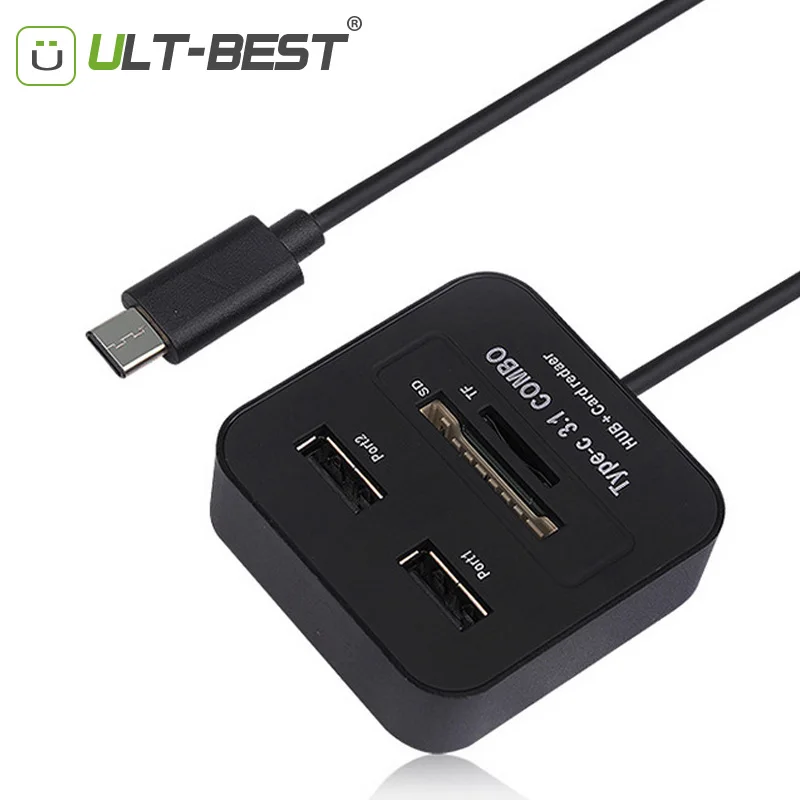 ULT Best Тип USB-C до 2 Порты USB2.0 концентратор с TF SD Card Reader Тип c cardreader комбо для нового MacBook Xiaomi 4C