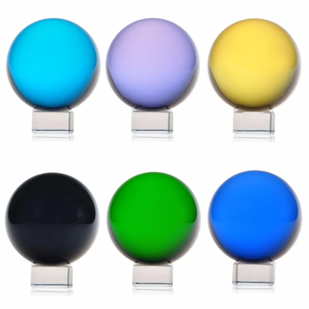 

60mm 6 colors Crystal Ball Glass Ball Globe with base Fengshui Miniature Oornaments For Gifts House Decoration Home Docor