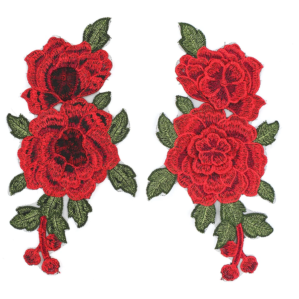 

2pcs/Set Rose Flower Embroidery Patches Sticker Clothes Parches Sewing DIY Sew on T-shirt Coat Pant Bag Curtain Jacket Decors