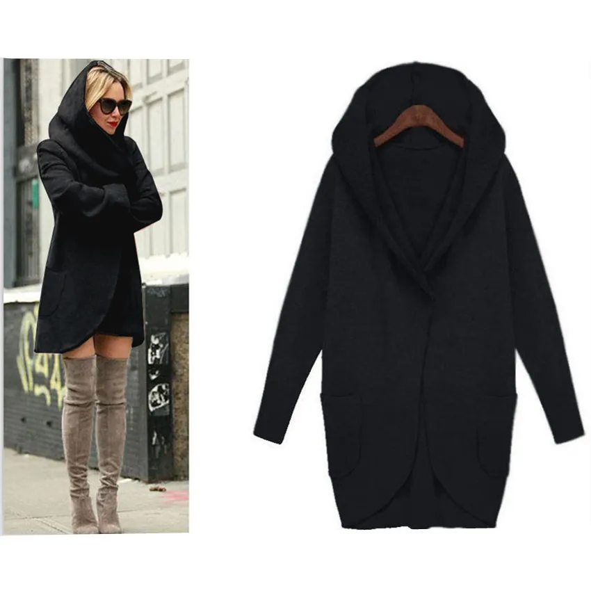 

2019 Autumn Winter Coat Women Trench Coats Pocket Long Sleeve Hooded Women Overcoat Cotton Blend Cardigans Plus size Windbreaker