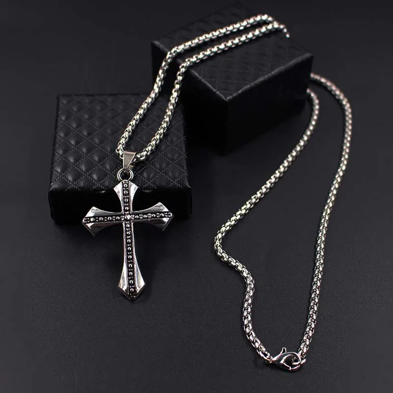

2019 New Stainless Steel Necklaces For Men Jesus Cross Pendant Necklace Silver Cross Fashion Jewelry xlct032