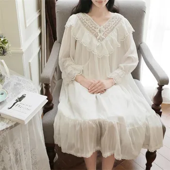 

Sweet Princess Court Nightgown Gauze Vintage Royal Nightdress Lace Elegant Sleepdress Lotus Leaf Sweet Home Wear r1020