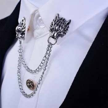 

Male brooches Suits shirt Wedding animal dragon Lapel Pin Chain Brand Popular Corsage collar pin clips broches women jewelry