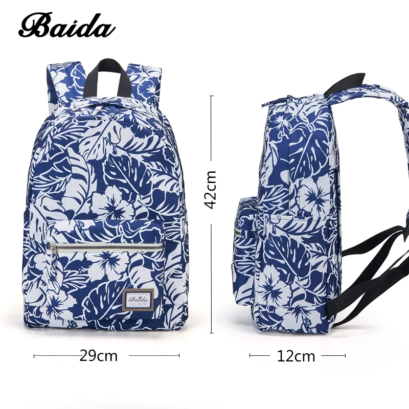 Женский рюкзак с цветочным принтом BAIDA синий дорожный для подростков школьный