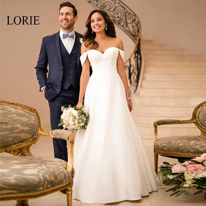 

LORIE Simple Cheap Beach Wedding Dress Off the Shoulder Boho Bride Dresses Stain A-Line Wedding Gowns Robe De Mariage Plus size