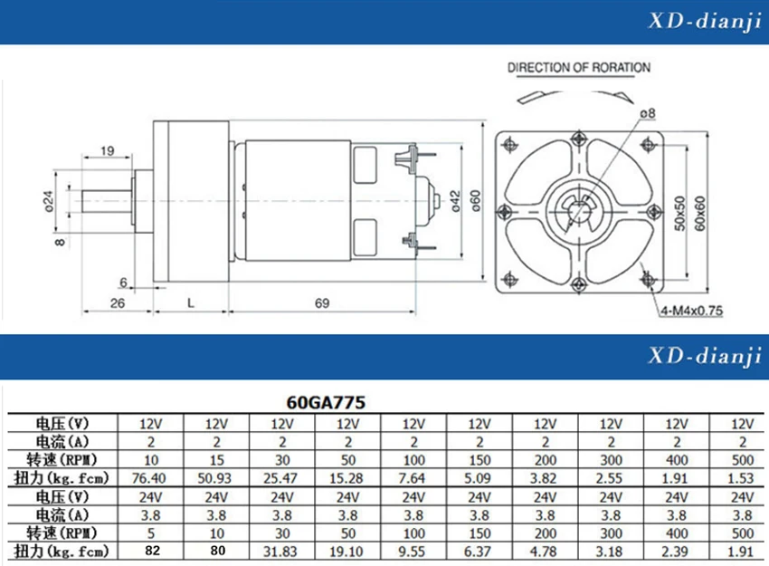 775 мотор-редуктор 12 в микро маленький двигатель 35 Вт Высокая частота вращения мотор 24 В медленная скорость Мотор постоянного тока 60*100 мм XD-60GA775