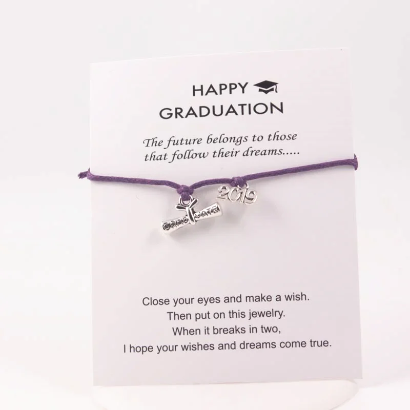 

Multiple Colour Leather Rope Bracelets 2019 Diploma Dangle Charms Adjustable Wish Card Bracelets For Student Graduation Gift