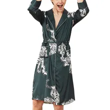 Для мужчин моделирование шелк нижнее белье с принтом Халат фланелевый банный халат koszula nocna chemise de nuit ночная рубашка gecelik Неглиже