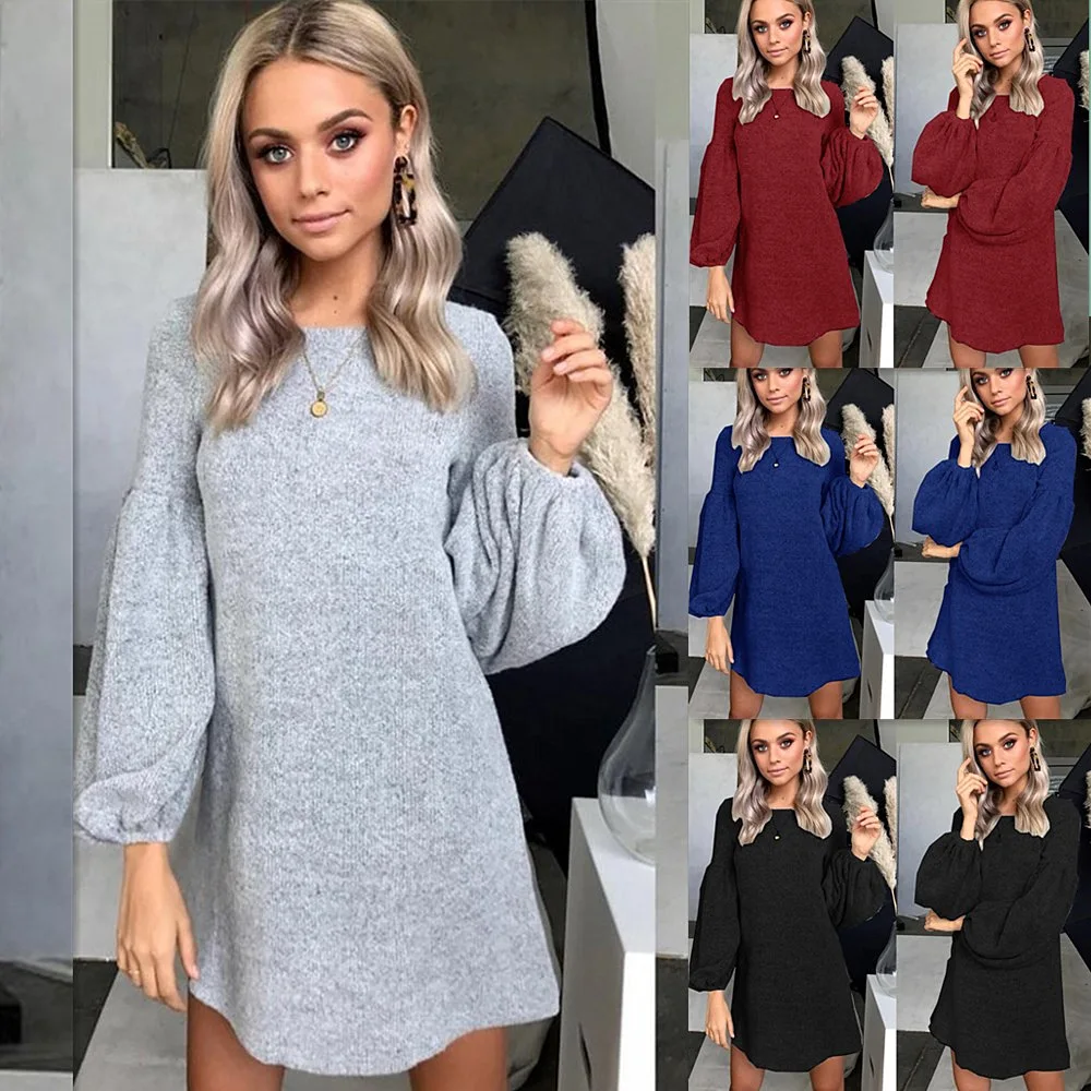 Женское платье ropa mujer sukienki elbise модное женское с рукавом фонариком осенне зимняя