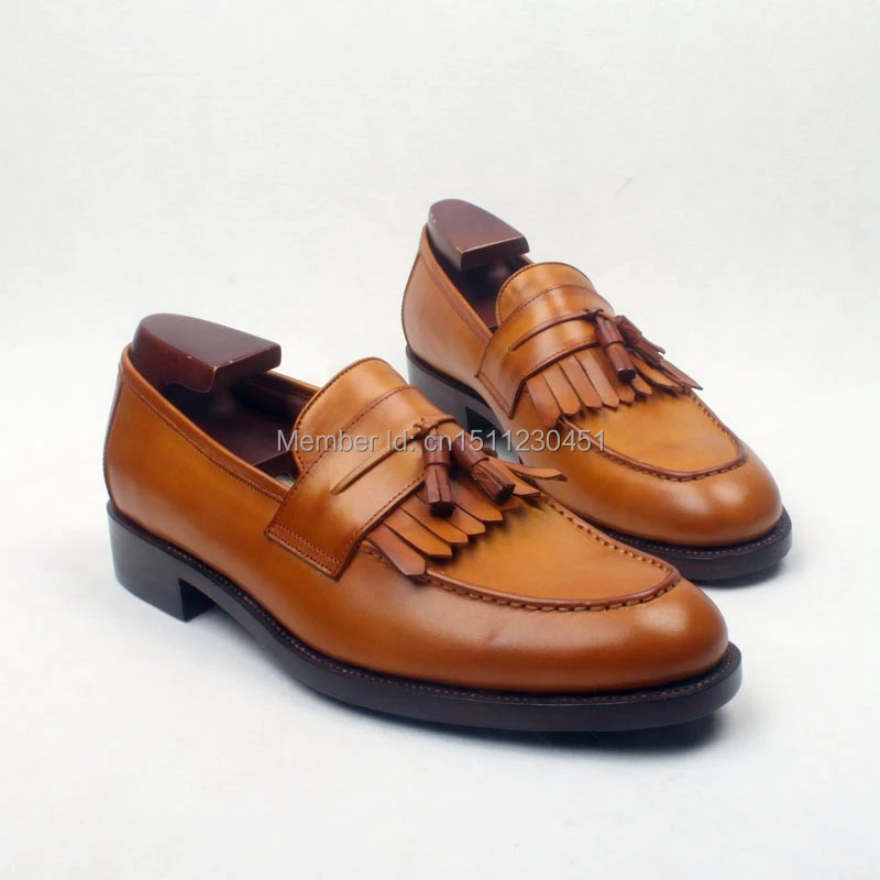 

Free Shipping Handmade Genuine Leather Upper/outsole/Insole Brown Color Goodyear welted Craft Round toe Shoe No.Loafer135