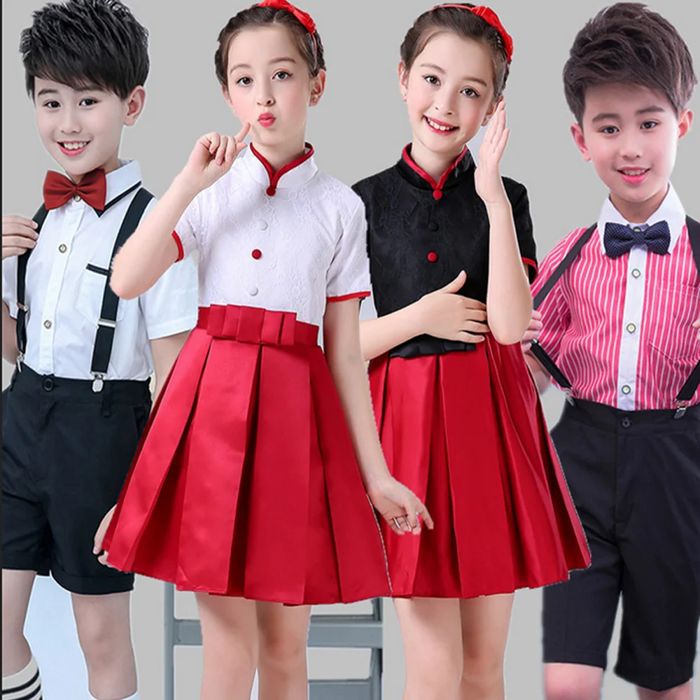 

Lace Princess Dress Girls Boy Top+Short+Strap Prince Stage Formal Suit Birthday Kid School Ceremony Chorus Wedding Suits Costume