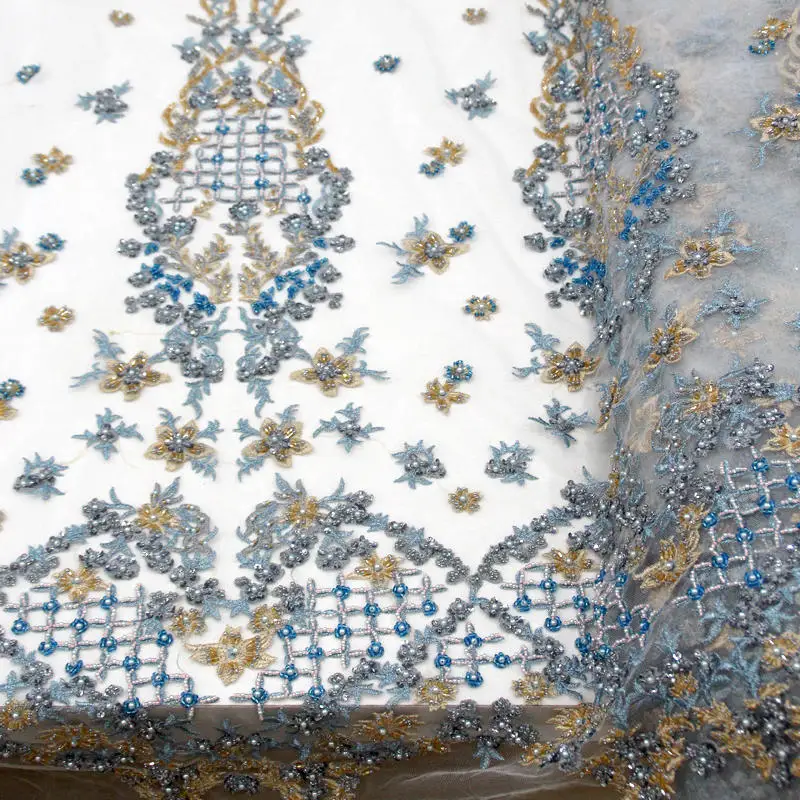 Новое поступление кружевная ткань с бисером африканская французская сетка тюль кружевная ткань с камнями для свадебного платья супер качество IG548 - Цвет: color 2