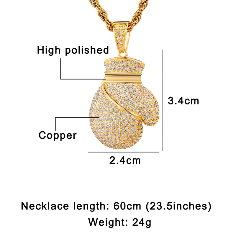 D& Z Iced out Bling CZ медные боксерские перчатки длинное ожерелье с кубинской цепью теннисная цепь ожерелье s для мужчин хип-хоп