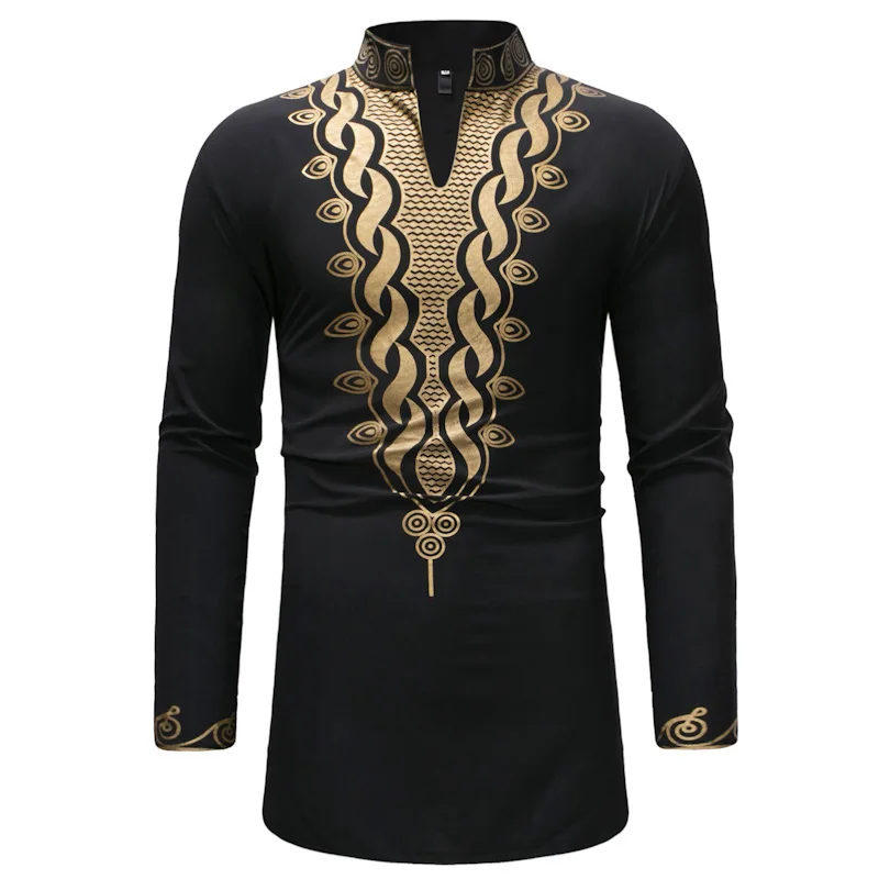 

Men's casual v-neck long-sleeved shirt with a base mid-length top