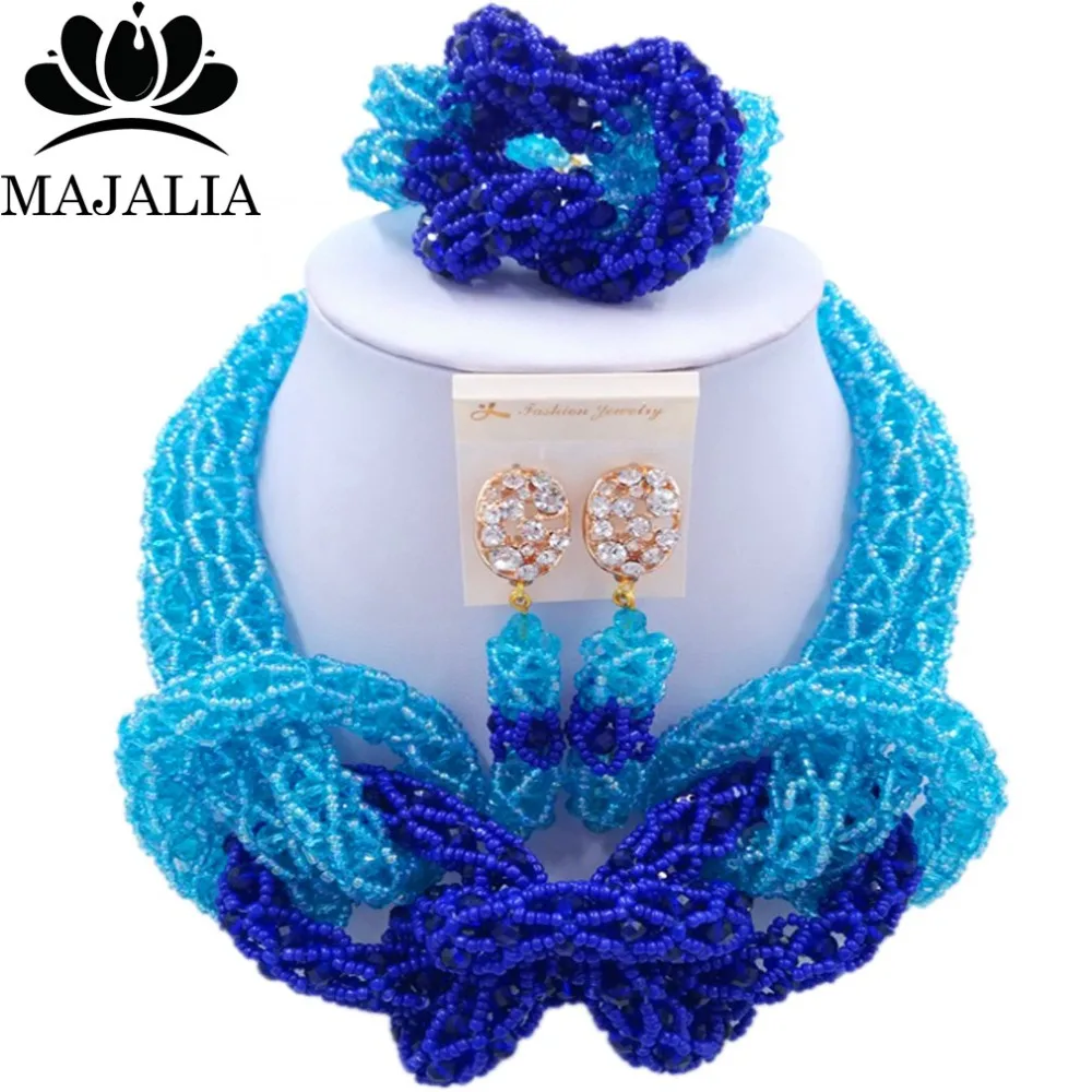  Majalia Africaines Nouvelle Mode Mariage Nigérian Bijoux Mis Lac bleu et bleu Royal Collier En Cris