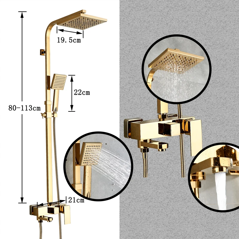 MTYLX Water-Tap Bath Shower Systems Wall Mounted Antique Brass Gold Plated Bathtub Faucet with Hand Shower Bathroom Bath Shower Faucets 