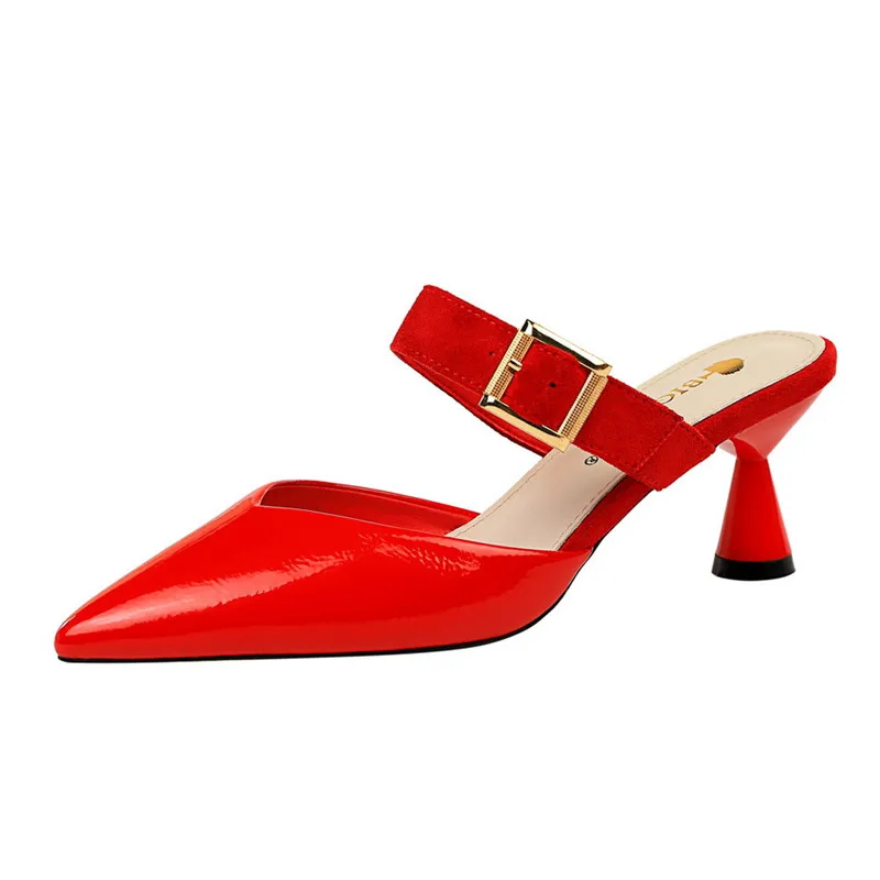 

Women Pumps 6.5 cm Sandals Luxury Female Pointed Toe Fashion Thick Heels Ladies Party Shoes Woman Slippers Gladiator New 2019