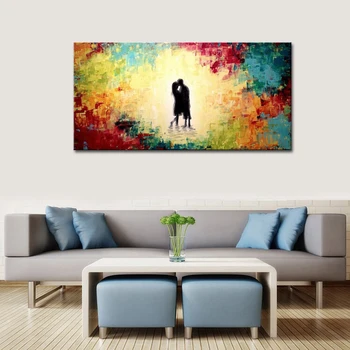 

Modular Abstract Landscape Pictures Home Decoration Handmade Modern Couple In Rain Oil Paintings on Canvas Wall Art No Framed