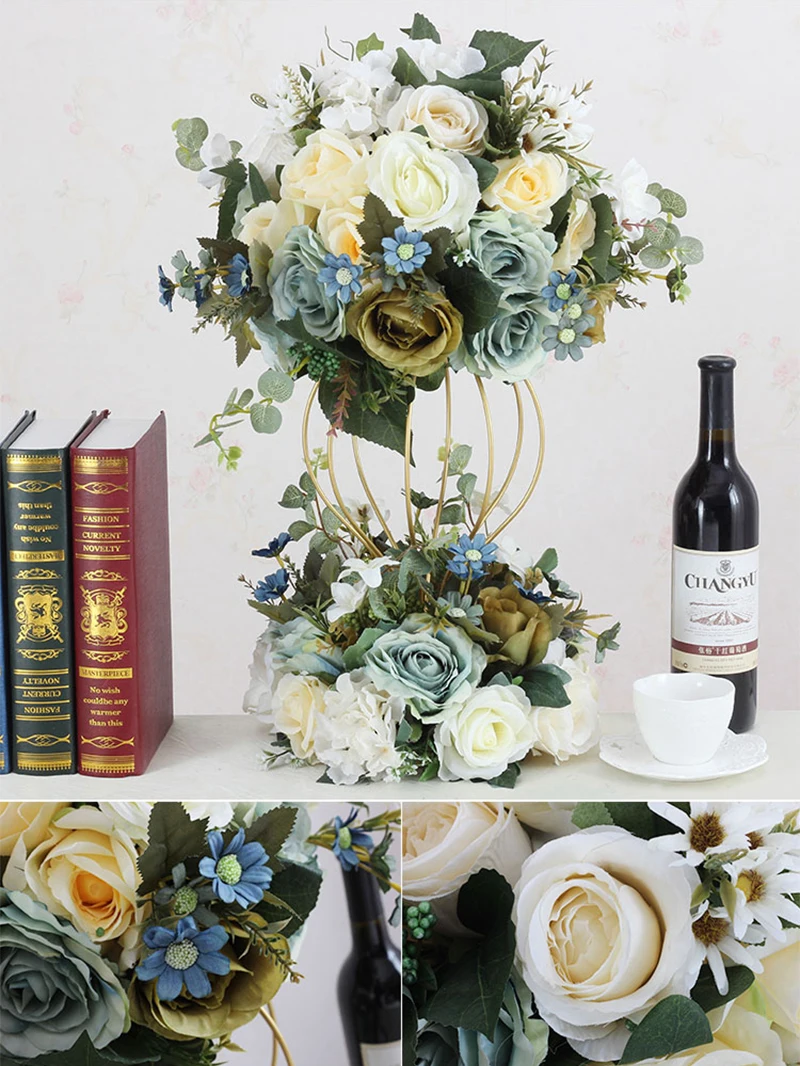 JAROWN Artificial Flower Ball Flower Stand Set Silk Fake Flower Wedding Stage Decoration Flores Home Party Table Decorations (18)
