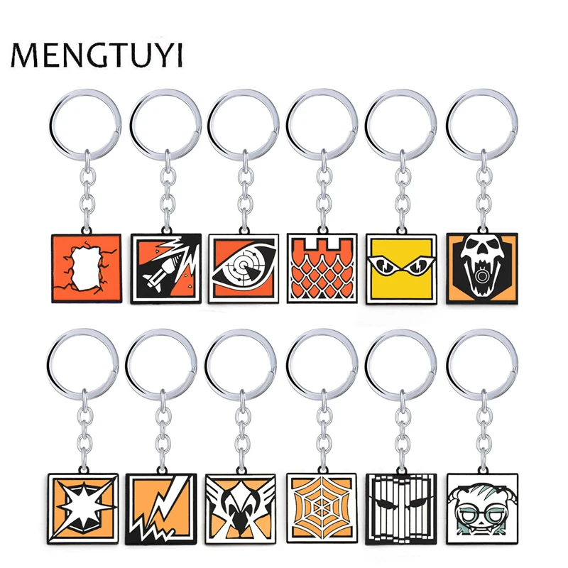 

J Store Game Rainbow 6 R6 Keychain fashion square Keyring Metal Pendant Men jewelry Fans souvenir Colorful Charms Accessories