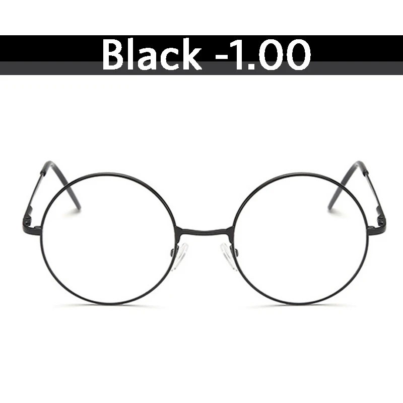 Elbru-1,0 до-4,0 готовые очки для близорукости винтажные металлические круглые близорукие очки мужские женские студенческие близорукие очки - Цвет оправы: Black -1.00