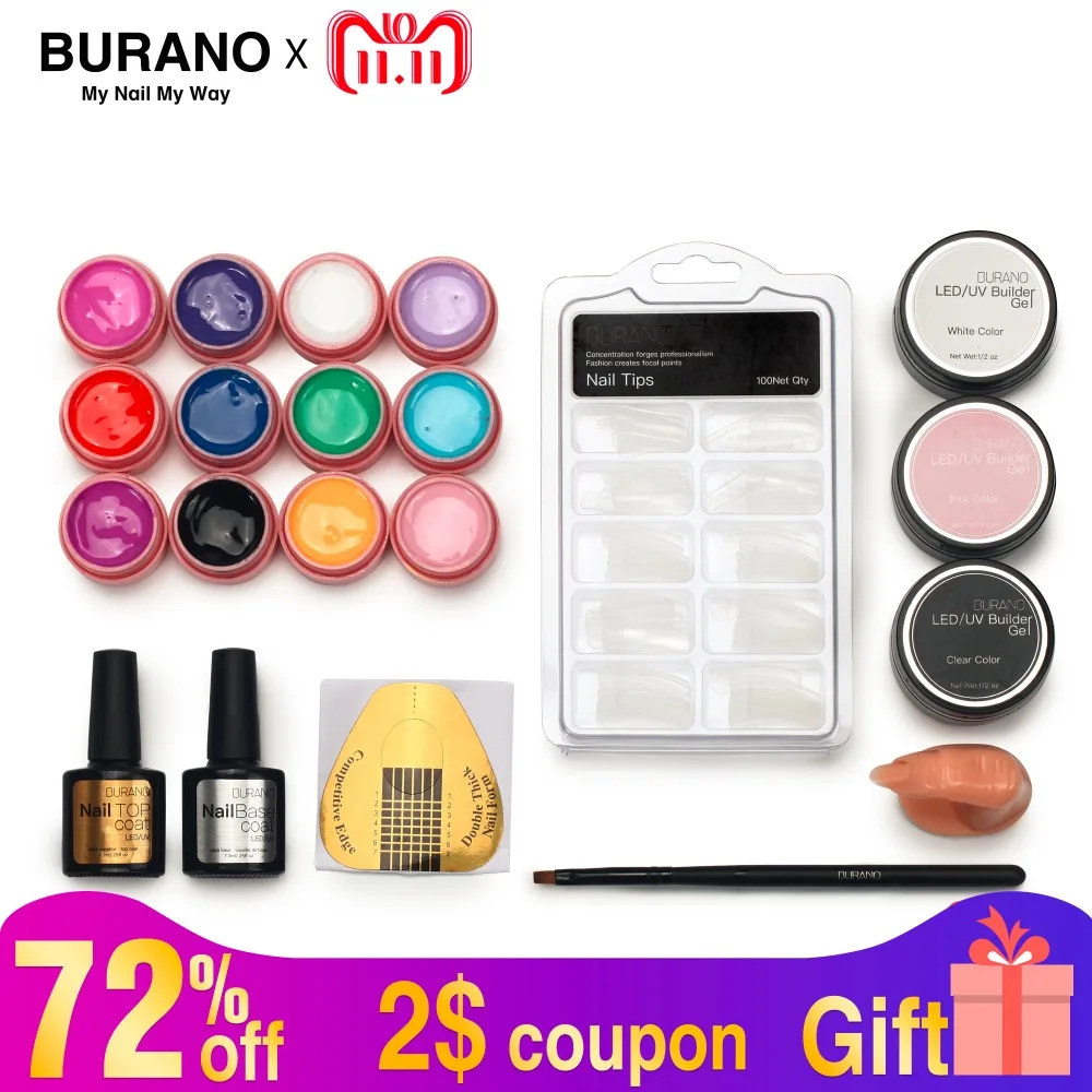 

Burano New 12 Pure Color Nail Art UV Gel Solid Extension Manicure set nail kits sets nail art tools uv gel polish set 802