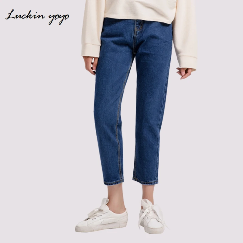 Lukin yoyo Cowboy Women Jeans Pants Casual High Waist Jeans Femme Dark Blue Denim Loose Jeans Pencil Trousers 2018 Mom Jeans