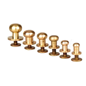 

60pcs/Set 6 Size 5mm -10mm Antique Solid Brass Screw In Button Head Studs Sam Browne Screws Nail Rivets Leather Craft Tool