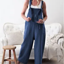 Женский комбинезон без рукавов с карманами, мешковатые комбинезоны, Модные свободные длинные штаны-шаровары с лямками, комбинезон размера плюс XL W3