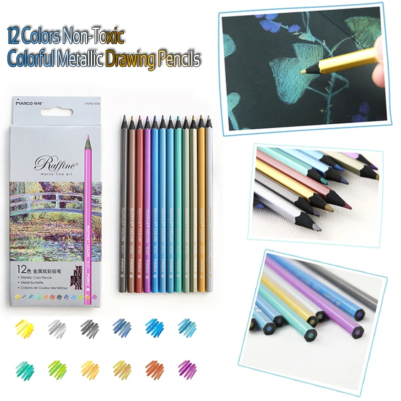 

12 Colors Metallic Non-toxic Drawing Colored Pencils Lapis De Cor Professionals Artist Painting Color Pencil for School Supplies